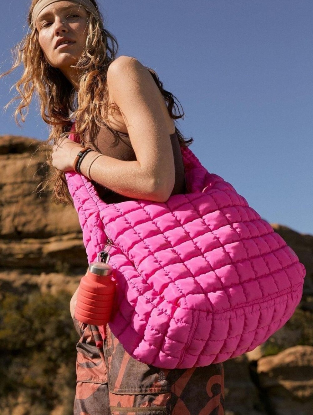 Free People FP Movement Quilted Carryall Bag 💗 Fuchsia Flirt/ Neon Pink NWT